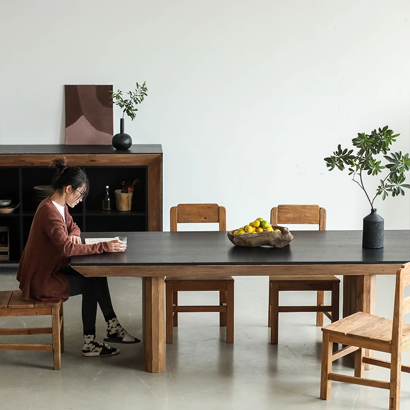 Black rectangular solid wood dining table, retro old household table
Black rectangular solid wood dining table, retro old household table