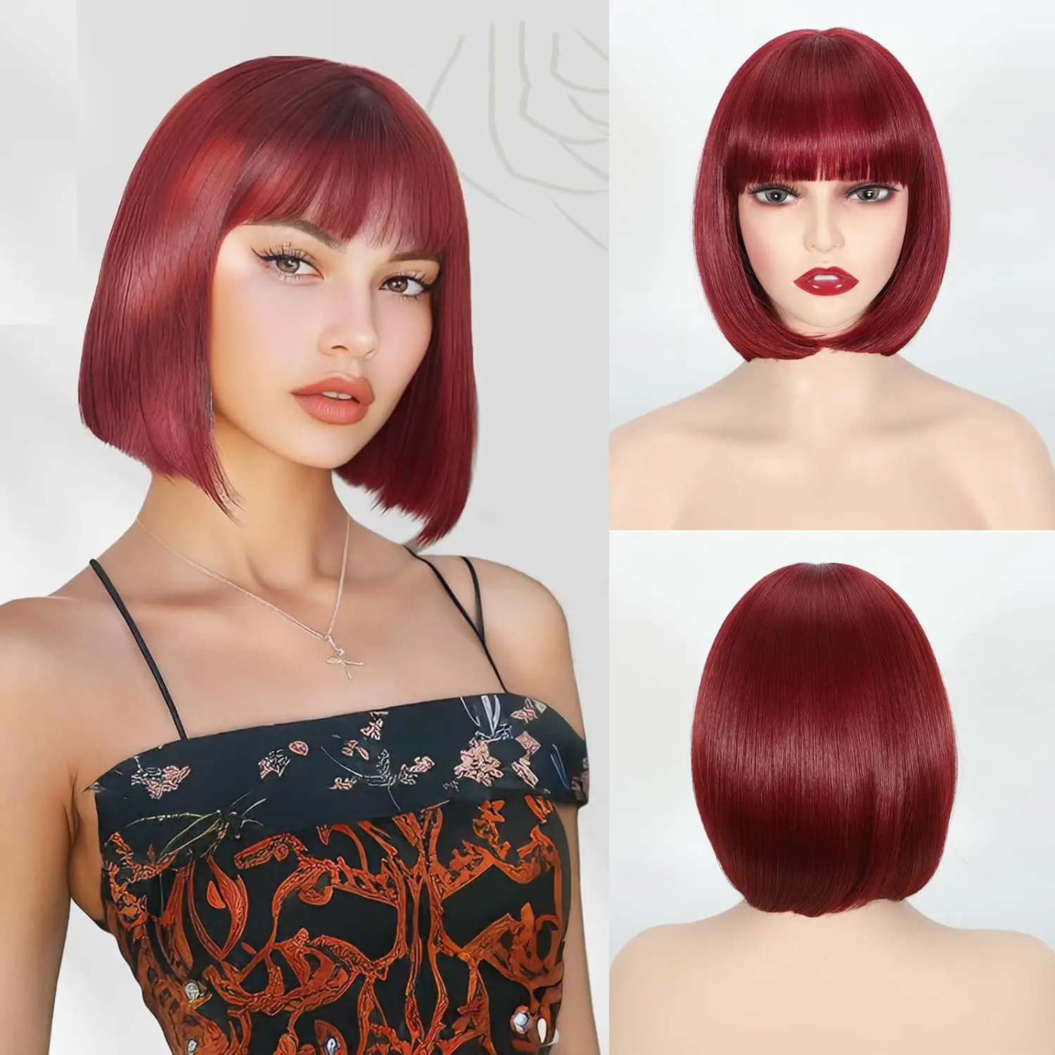 Fashion wine-red bob hairstyle synthetic wig for party, Halloween cosplay wig, daily high-temperature hair extension set
Fashion wine-red bob hairstyle synthetic wig for party, Halloween cosplay wig, daily high-temperature hair extension set