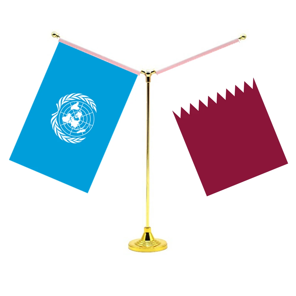 14x21cm Mini Qatari Flag Office Decoration With Two Flags Of The United Nations And Qatar
14x21cm Mini Qatari Flag Office Decoration With Two Flags Of The United Nations And Qatar