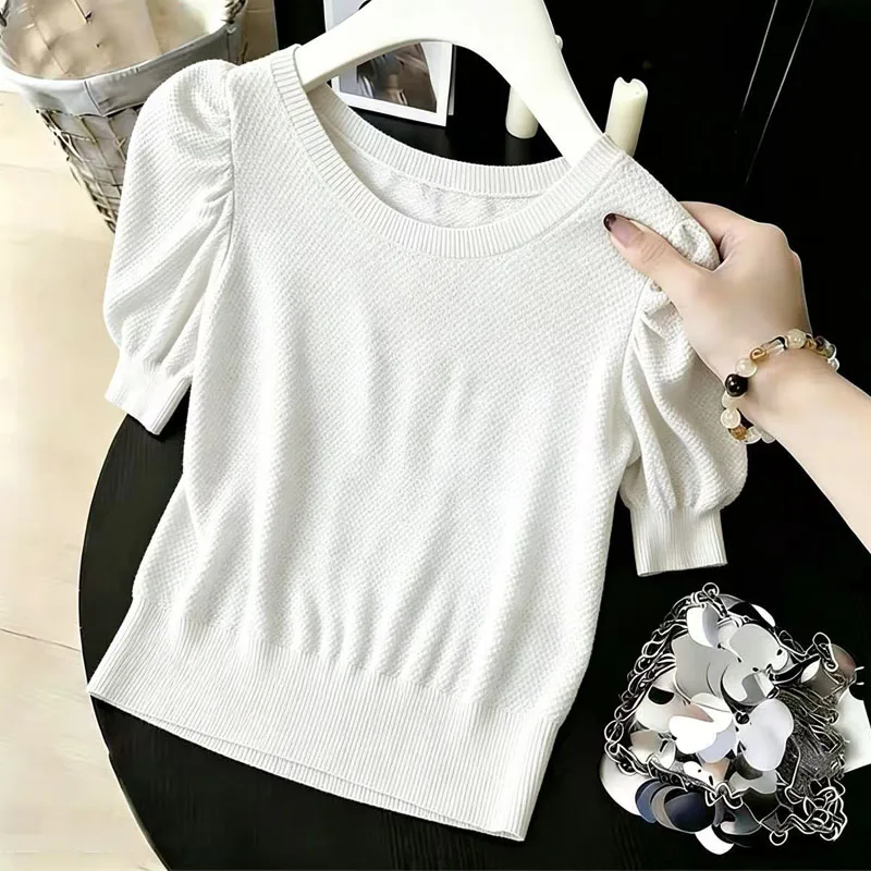 Knitted Sweater Women Pullovers New Summer Short Sleeve Sweaters White O-Neck Knit Sweater Pullover Women Tops Knitwears Q4524
Knitted Sweater Women Pullovers New Summer Short Sleeve Sweaters White O-Neck Knit Sweater Pullover Women Tops Knitwears Q4524