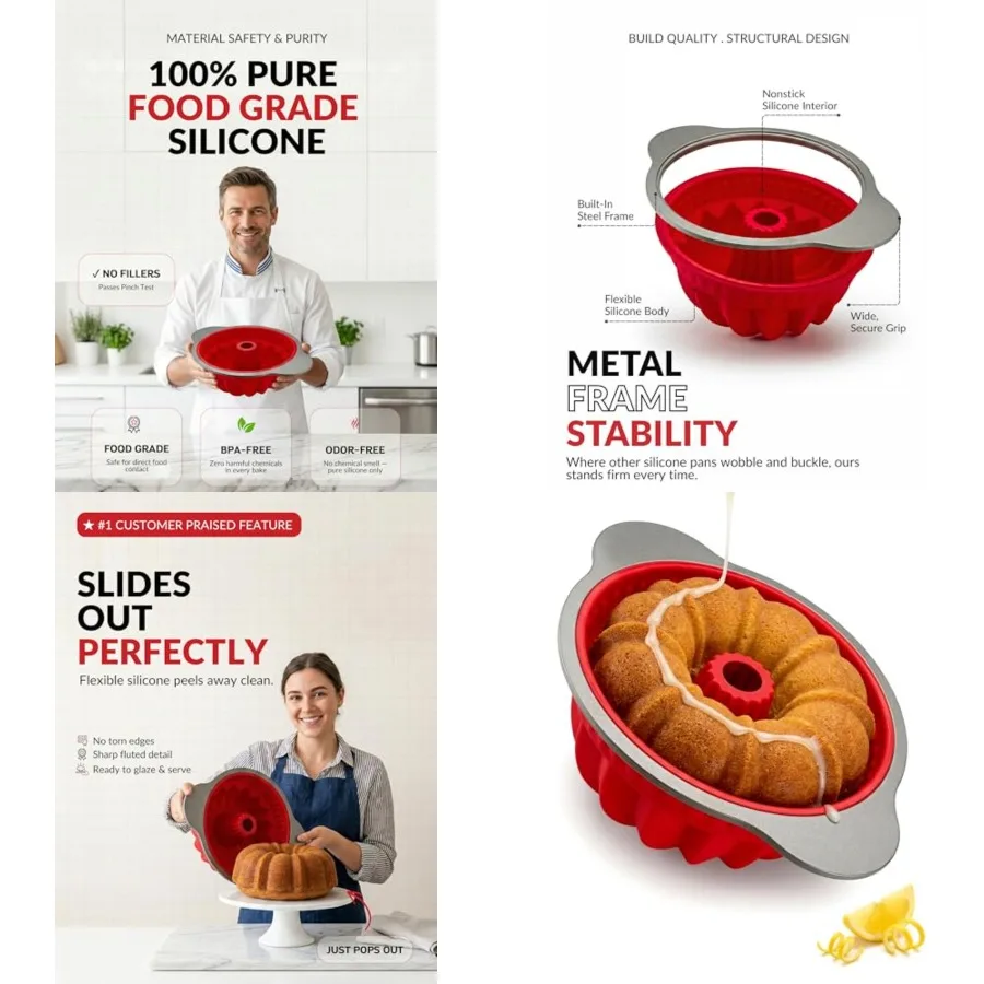 Premium Non-Stick Silicone Pound Cake Pan Heavy-Duty Steel Frame, BPA PFOA Free Durable Fluted Cake Pan, Moldes para Gelatinas,
Premium Non-Stick Silicone Pound Cake Pan Heavy-Duty Steel Frame, BPA PFOA Free Durable Fluted Cake Pan, Moldes para Gelatinas,