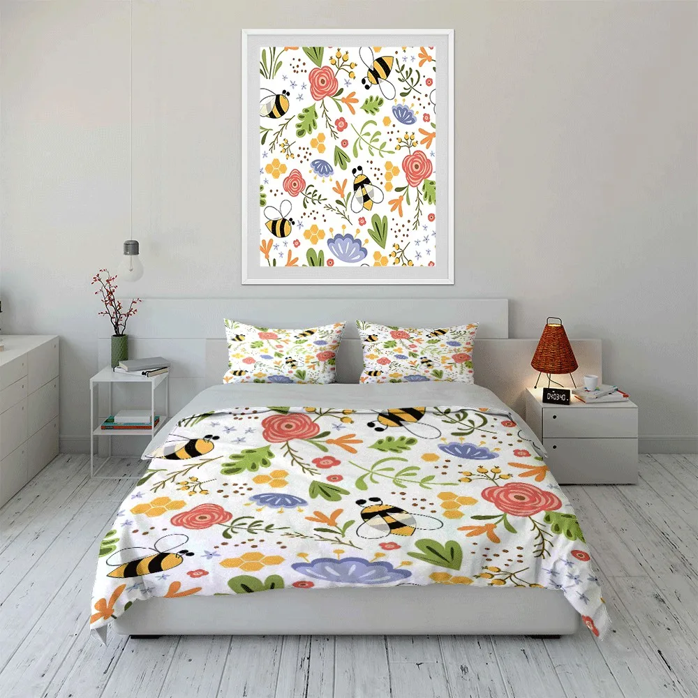 "Floral Bee-Themed Pattern Set" Exquisite three-piece bedding set gift for kids and adults
"Floral Bee-Themed Pattern Set" Exquisite three-piece bedding set gift for kids and adults
