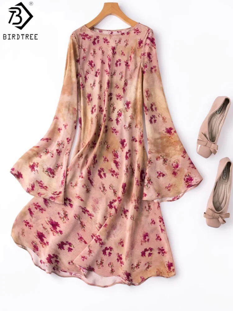BirdTree, 100% Silk Printed Dress, Flare Sleeve O-neck, Women's Double Crepe Retro Vacation Dresses, Bias-cut, 2026 New D63005JF
BirdTree, 100% Silk Printed Dress, Flare Sleeve O-neck, Women's Double Crepe Retro Vacation Dresses, Bias-cut, 2026 New D63005JF
