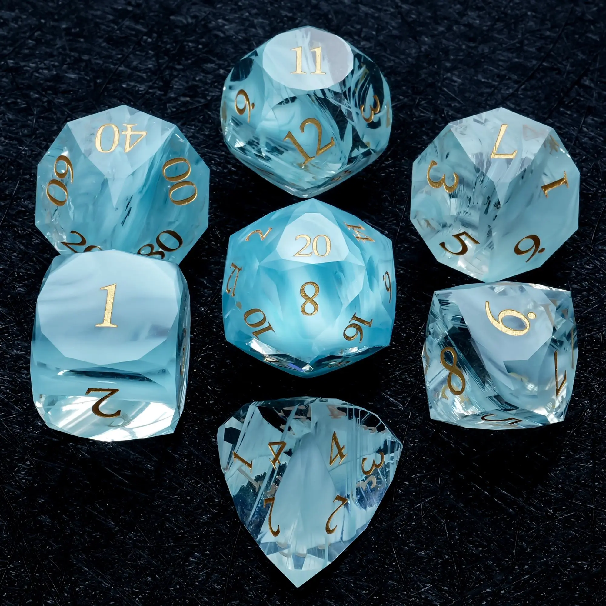 1-7pcs DND Fantasy Blue Glass Gemstone Dice Set Multi-sided Polyhedral Dice Golden Word Dice for D&D Game COC Role Playing RPG
1-7pcs DND Fantasy Blue Glass Gemstone Dice Set Multi-sided Polyhedral Dice Golden Word Dice for D&D Game COC Role Playing RPG