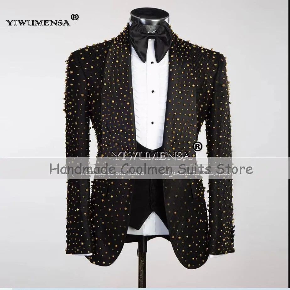 Groom Wear Wedding Suits Handmade Gold Pearls Shawl Lapel Prom Blazer Custom Made 3 Pieces (Jacket Vest Pants) Man Formal Dress
Groom Wear Wedding Suits Handmade Gold Pearls Shawl Lapel Prom Blazer Custom Made 3 Pieces (Jacket Vest Pants) Man Formal Dress