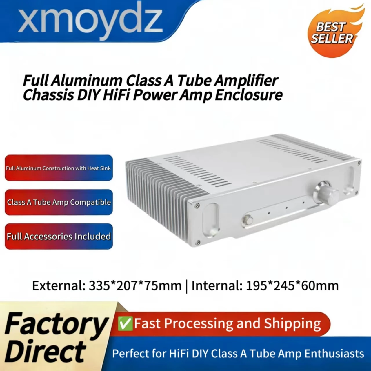 335*207*75mm HiFi DIY Class A Tube Full Aluminum Power Amplifier Chassis Case Enclosure Sandblasted Brushed Inner 195*245*60mm
335*207*75mm HiFi DIY Class A Tube Full Aluminum Power Amplifier Chassis Case Enclosure Sandblasted Brushed Inner 195*245*60mm