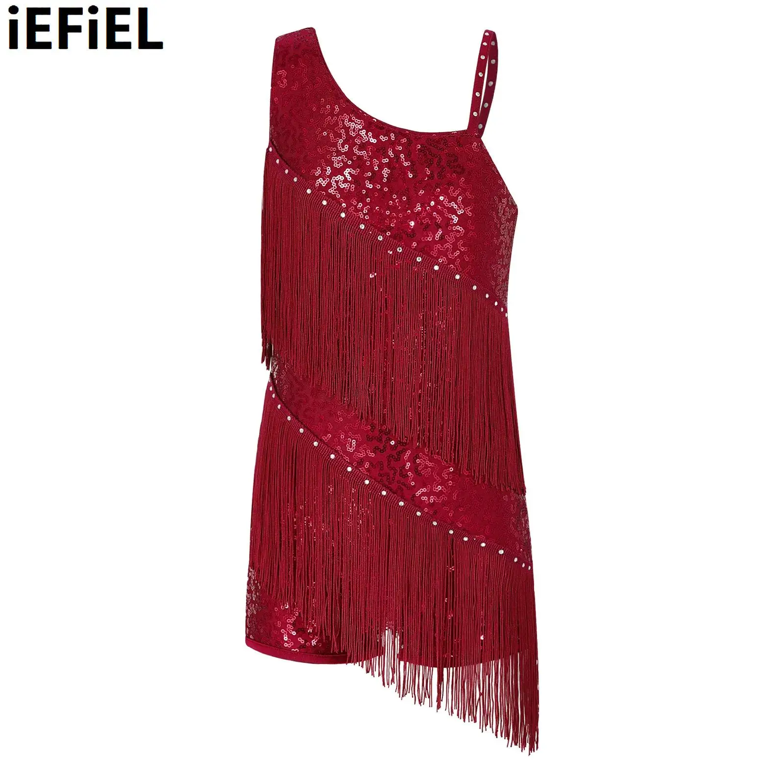 Kids Girls Shiny Sequins Tassels Dance Leotards Sleeveless Shorts Oblique Shoulder Rhinestone Decorated Outlook Bottom Latin
Kids Girls Shiny Sequins Tassels Dance Leotards Sleeveless Shorts Oblique Shoulder Rhinestone Decorated Outlook Bottom Latin
