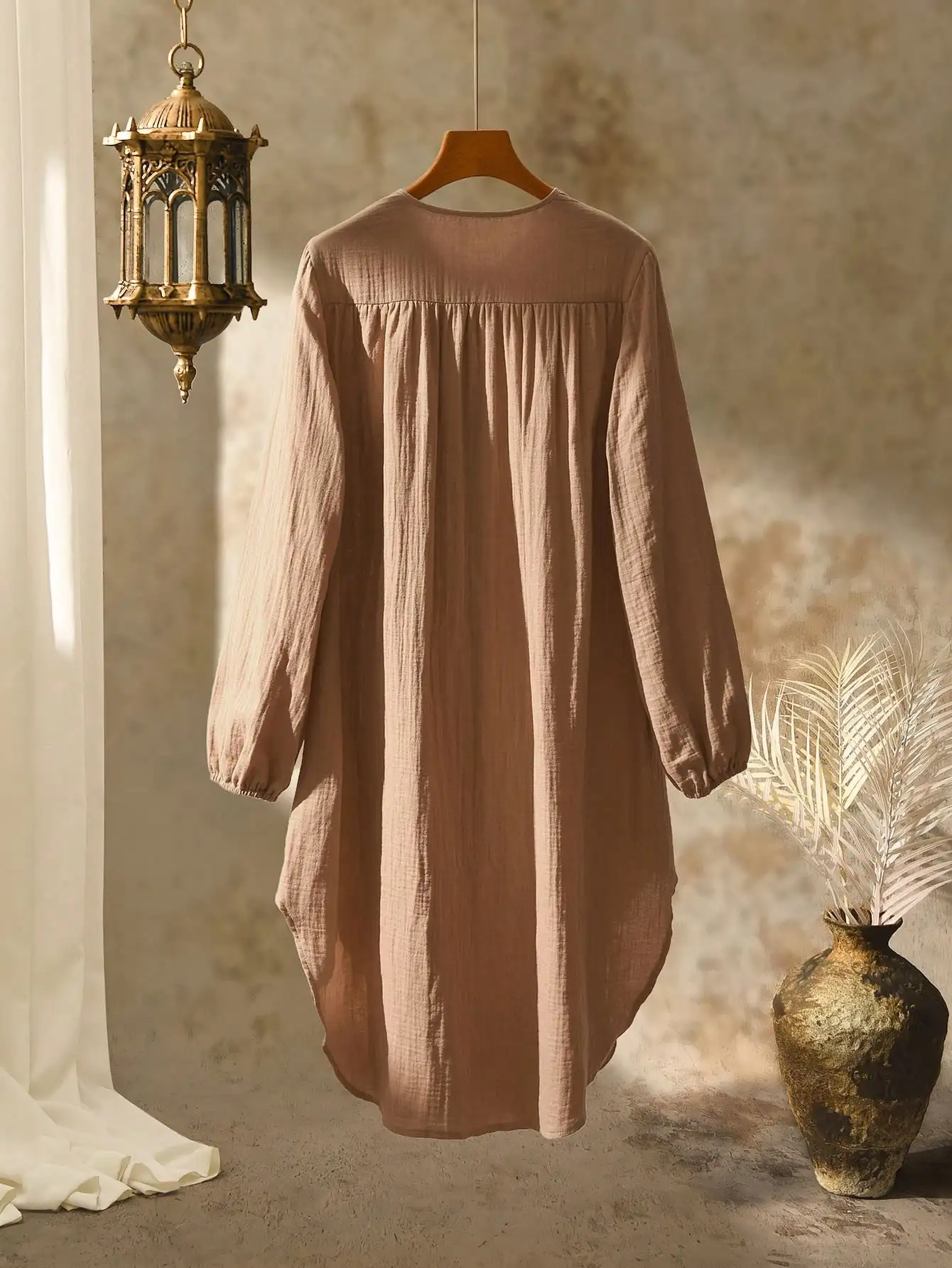 Women Solid Color Minimalist Round Neck Long Sleeve Cotton Shirt Dress Casual Loose Fit
Women Solid Color Minimalist Round Neck Long Sleeve Cotton Shirt Dress Casual Loose Fit