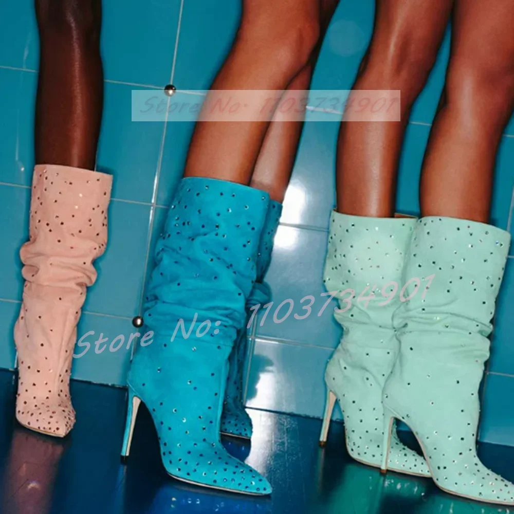 Crystals Pleated Baggy Mid Calf Boots Lady Classy Slip-On Pointy Toe Thin High Heels Shoes Female Party Verzierte Trendy Boots
Crystals Pleated Baggy Mid Calf Boots Lady Classy Slip-On Pointy Toe Thin High Heels Shoes Female Party Verzierte Trendy Boots