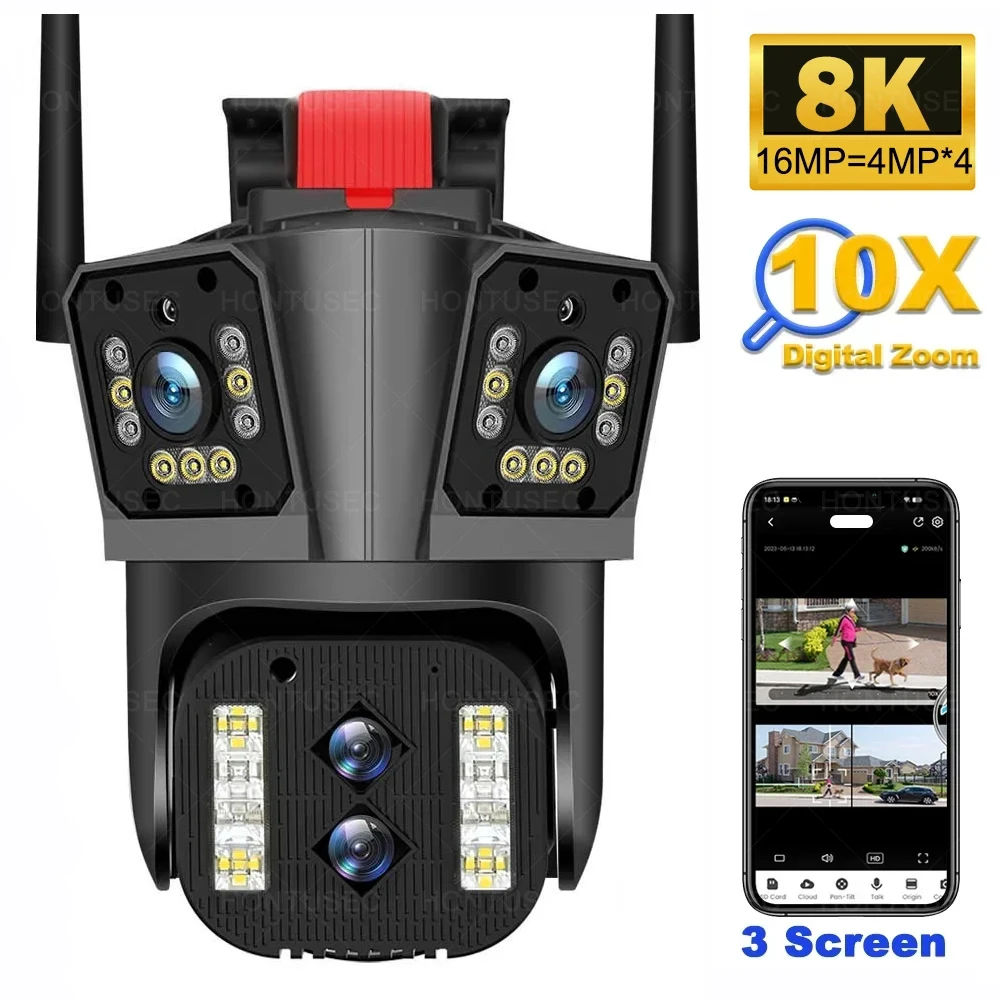 IPC360 HOME 8K 16MP 4 Lens 3 Screens 10X Zoom Wifi PTZ Camera Color Night Vision Motion Detection Auto Tracking Security Camera
IPC360 HOME 8K 16MP 4 Lens 3 Screens 10X Zoom Wifi PTZ Camera Color Night Vision Motion Detection Auto Tracking Security Camera