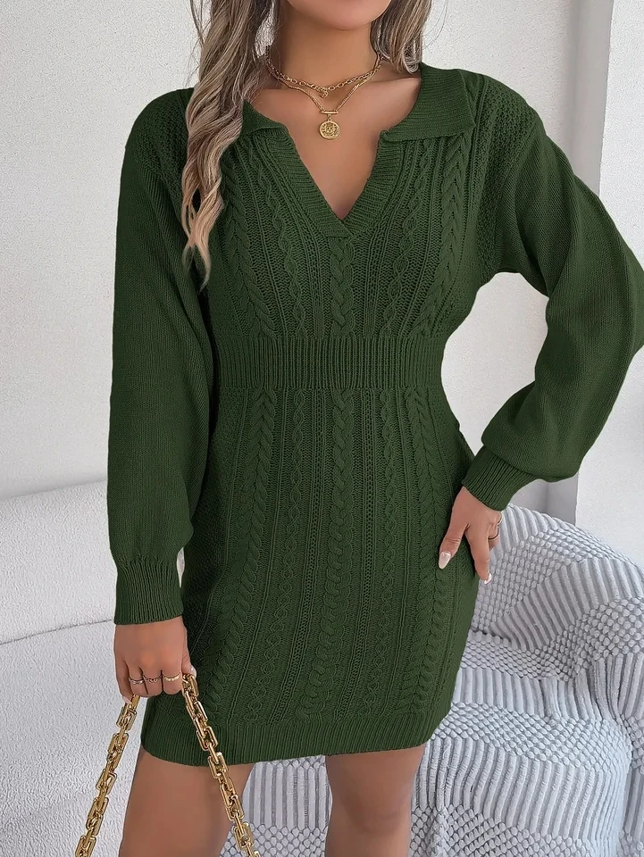 Female Sexy Mini Dress Elegant Solid Knit Dress Women Turn Down Collar Knit Sweater Casual Long Sleeve A-line Evening Dresses
Female Sexy Mini Dress Elegant Solid Knit Dress Women Turn Down Collar Knit Sweater Casual Long Sleeve A-line Evening Dresses