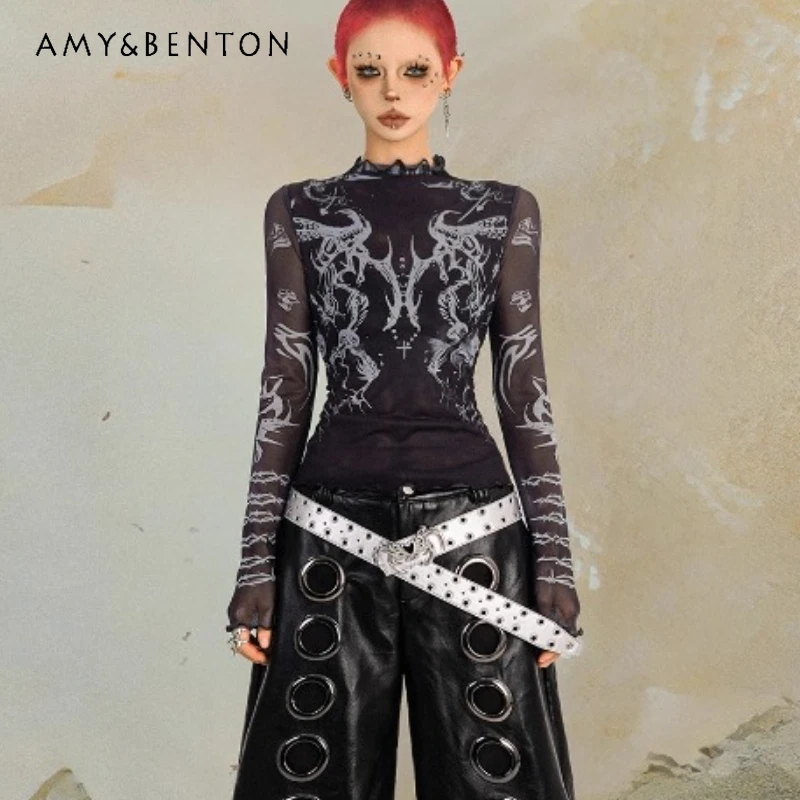 Gothic Punk Rock Sweet Cool Mesh Long Sleeve Women's Top 2025 Autumn New Design Sexy Hot Girl Bottoming Shirt T-Shirts Ladies
Gothic Punk Rock Sweet Cool Mesh Long Sleeve Women's Top 2025 Autumn New Design Sexy Hot Girl Bottoming Shirt T-Shirts Ladies