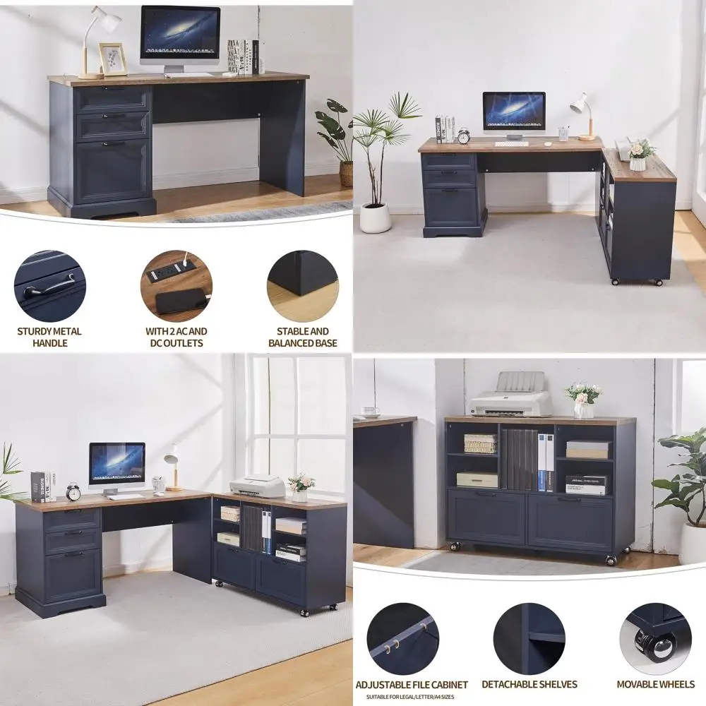 60"L-Shaped Executive Desk with 40"Adjustable ile Cabinet,armhouse Home Oice Desk with Charging Station,Oice Desk with Storage D
60"L-Shaped Executive Desk with 40"Adjustable ile Cabinet,armhouse Home Oice Desk with Charging Station,Oice Desk with Storage D