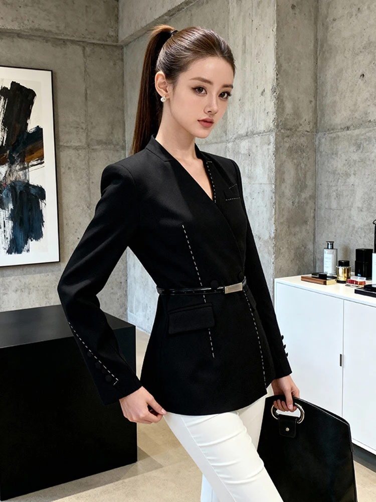Новый женский черный блейзер для торжественных случаев, приталенный пиджак с длинным рукавом, элегантный офисный деловой топ, простой, весна-осень
Новый женский черный блейзер для торжественных случаев, приталенный пиджак с длинным рукавом, элегантный офисный деловой топ, простой, весна-осень