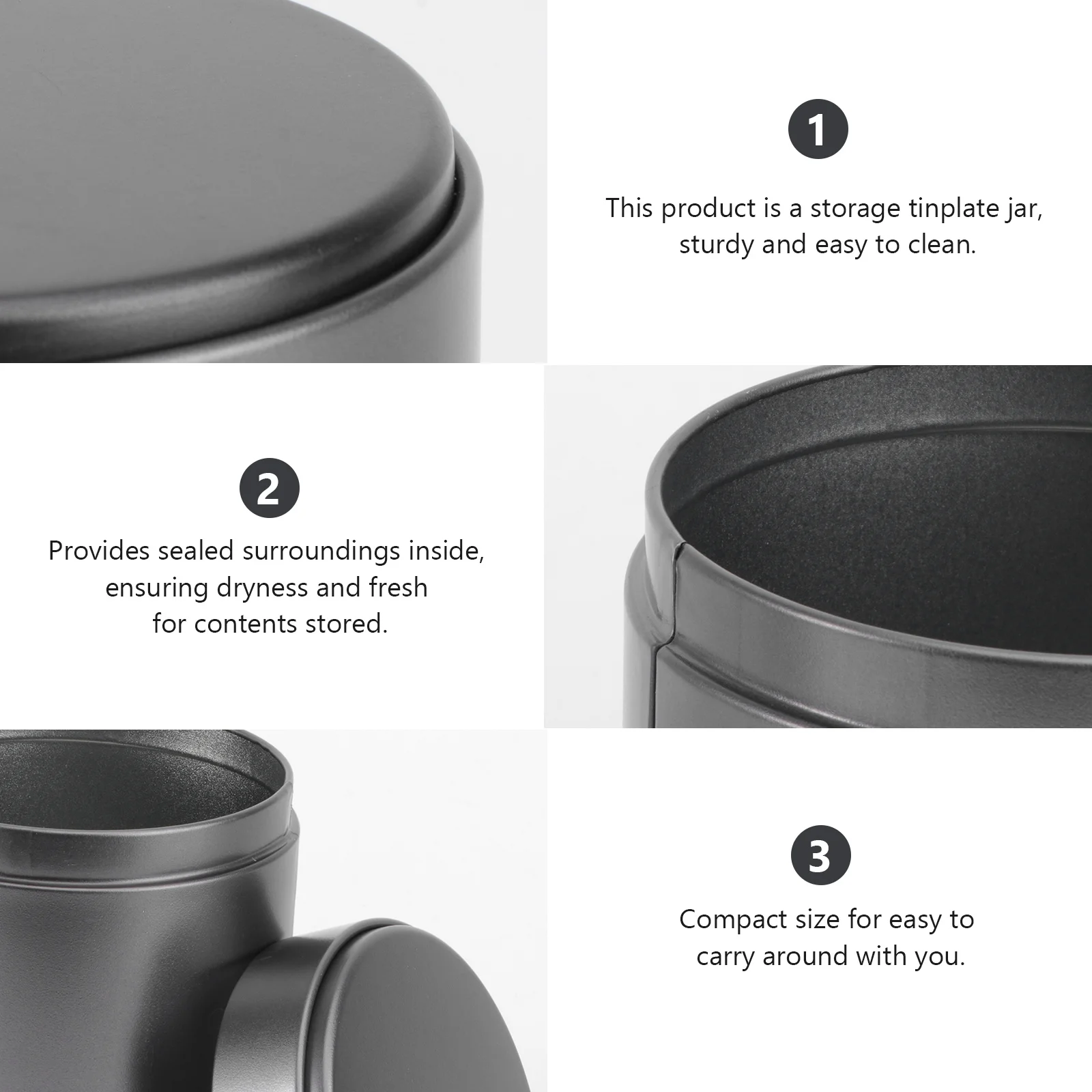 3pcs 125Mm Black Round Sealed Tinplate Can For Tea Coffee Storage Leak-Proof Metal Container Portable Kitchen Organizer
3pcs 125Mm Black Round Sealed Tinplate Can For Tea Coffee Storage Leak-Proof Metal Container Portable Kitchen Organizer