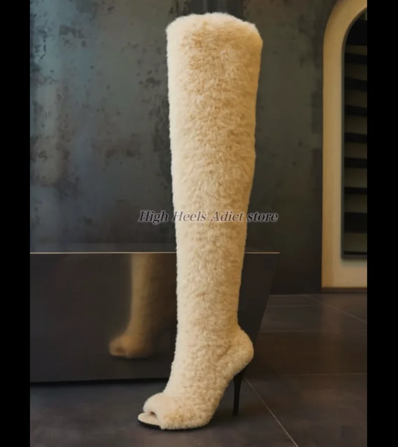 White/black/brown sexy peep toe soft mink fur thigh high boots women's high heels long boot big size 2026 designer party shoes
White/black/brown sexy peep toe soft mink fur thigh high boots women's high heels long boot big size 2026 designer party shoes