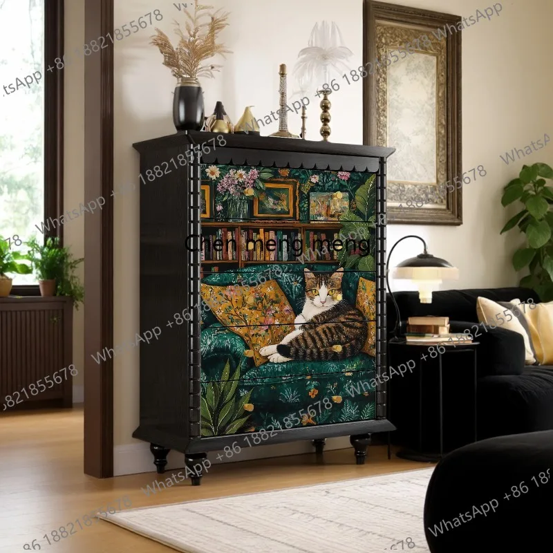 American retro solid wood chest of drawers, living room wall side cabinet, bedroom oil painting storage locker
American retro solid wood chest of drawers, living room wall side cabinet, bedroom oil painting storage locker