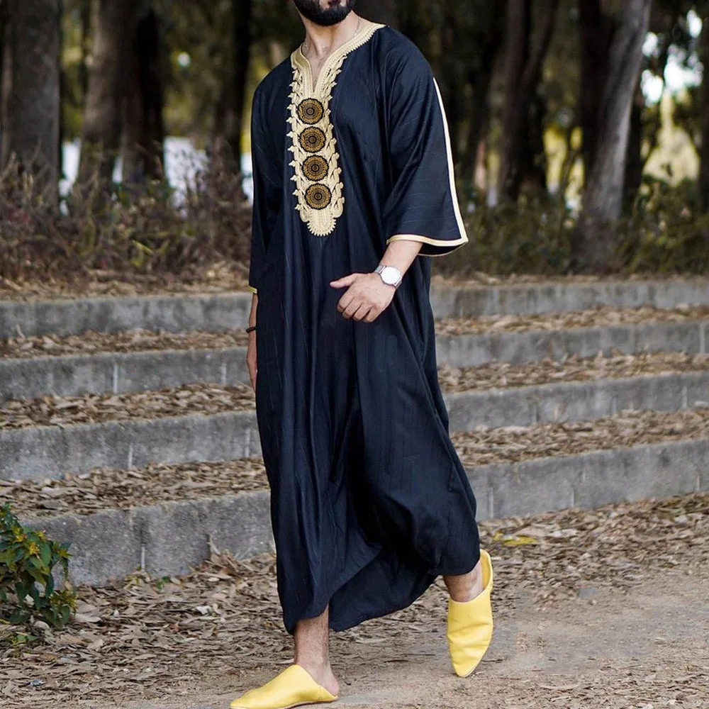 Muslim Fashion Jubba Thobe Summer Loose V-Neck Short Sleeve Men's Muslim Clothes Printed Men's Arab Robe Moroccan Thobes
Muslim Fashion Jubba Thobe Summer Loose V-Neck Short Sleeve Men's Muslim Clothes Printed Men's Arab Robe Moroccan Thobes