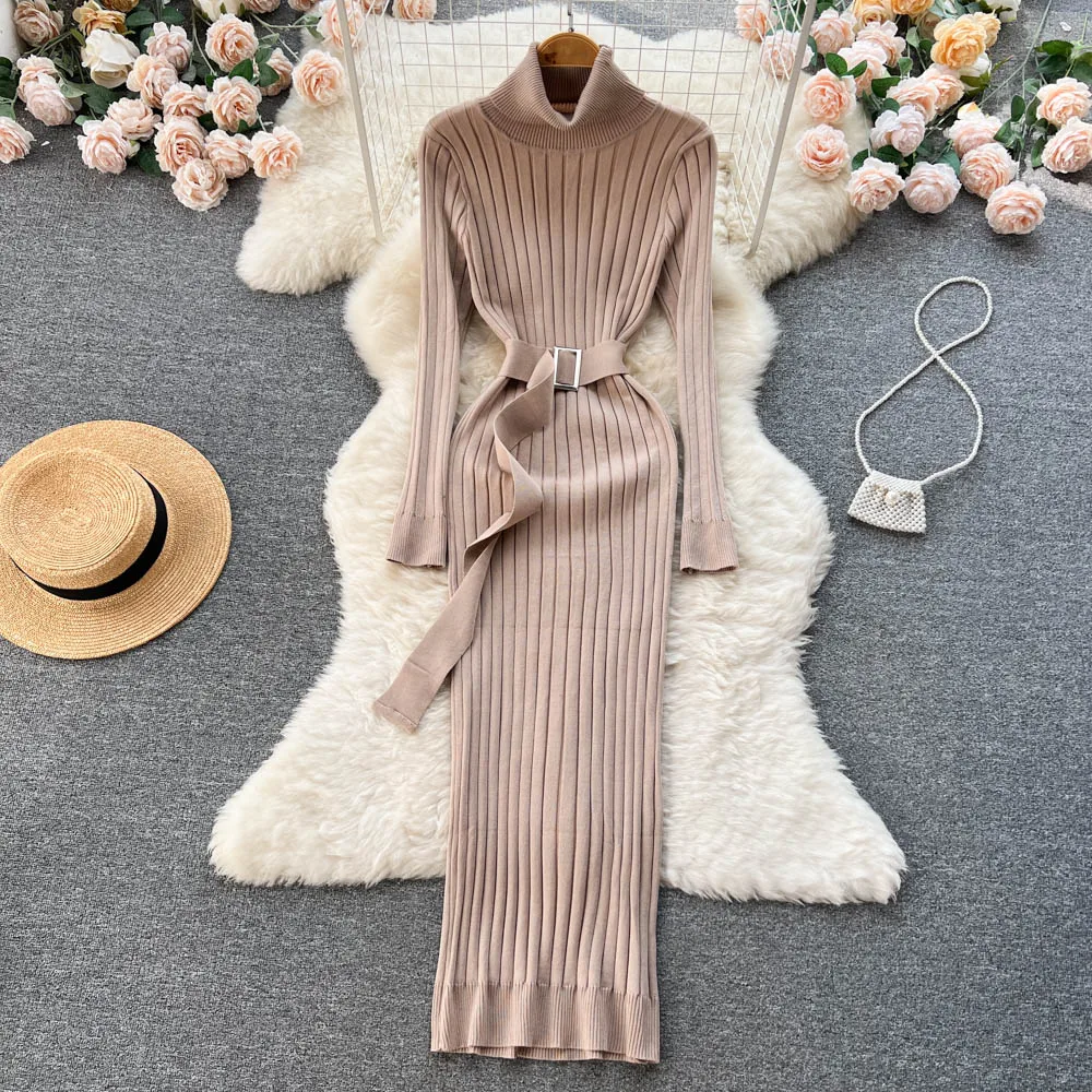 Autumn Winter Elegant Turtleneck Knitted Sweater Dress with Belt Lady Wrap Hips Bodycon Women Dress
Autumn Winter Elegant Turtleneck Knitted Sweater Dress with Belt Lady Wrap Hips Bodycon Women Dress