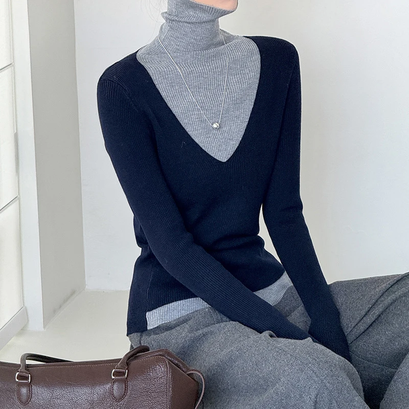 Wool Knitted Tops Korean Fashion Fake Two Peice Long Sleeve Turtleneck Sweater Women 2026 New Slim-fit Knitwear Bottoming Shirt
Wool Knitted Tops Korean Fashion Fake Two Peice Long Sleeve Turtleneck Sweater Women 2026 New Slim-fit Knitwear Bottoming Shirt