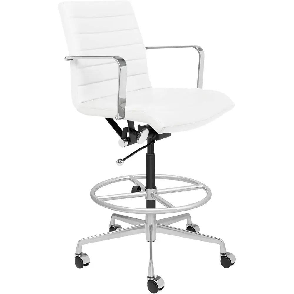 Ribbed Drating Chair or Standing Desk, Ergonomic Design, Commercial Grade, Adjustable Height, Armrest & Cushion, White Leatheret
Ribbed Drating Chair or Standing Desk, Ergonomic Design, Commercial Grade, Adjustable Height, Armrest & Cushion, White Leatheret