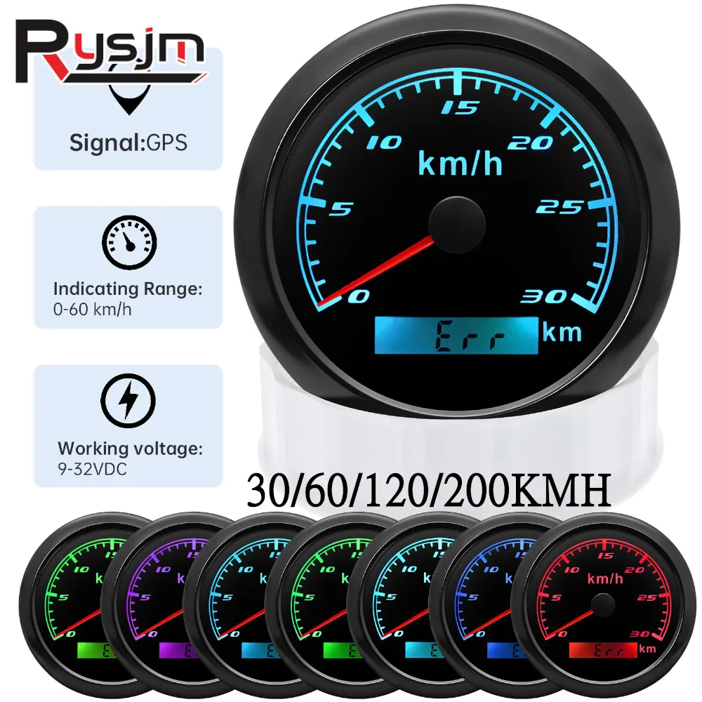 85mm Waterproof GPS Speedometer 0-200KM/H 0-120KM/H 30/60Km/h 7 Color Light Boat Car Truck Speed Gauge Meter with GPS Antenna
85mm Waterproof GPS Speedometer 0-200KM/H 0-120KM/H 30/60Km/h 7 Color Light Boat Car Truck Speed Gauge Meter with GPS Antenna