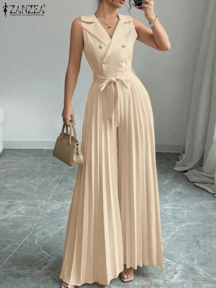 2025 ZANZEA Summer Wide Leg Jumpsuits Rompers Elegant Women Work OL Overalls Fashion V Neck Sleeveless Pleated Playsuit Trousers
2025 ZANZEA Summer Wide Leg Jumpsuits Rompers Elegant Women Work OL Overalls Fashion V Neck Sleeveless Pleated Playsuit Trousers