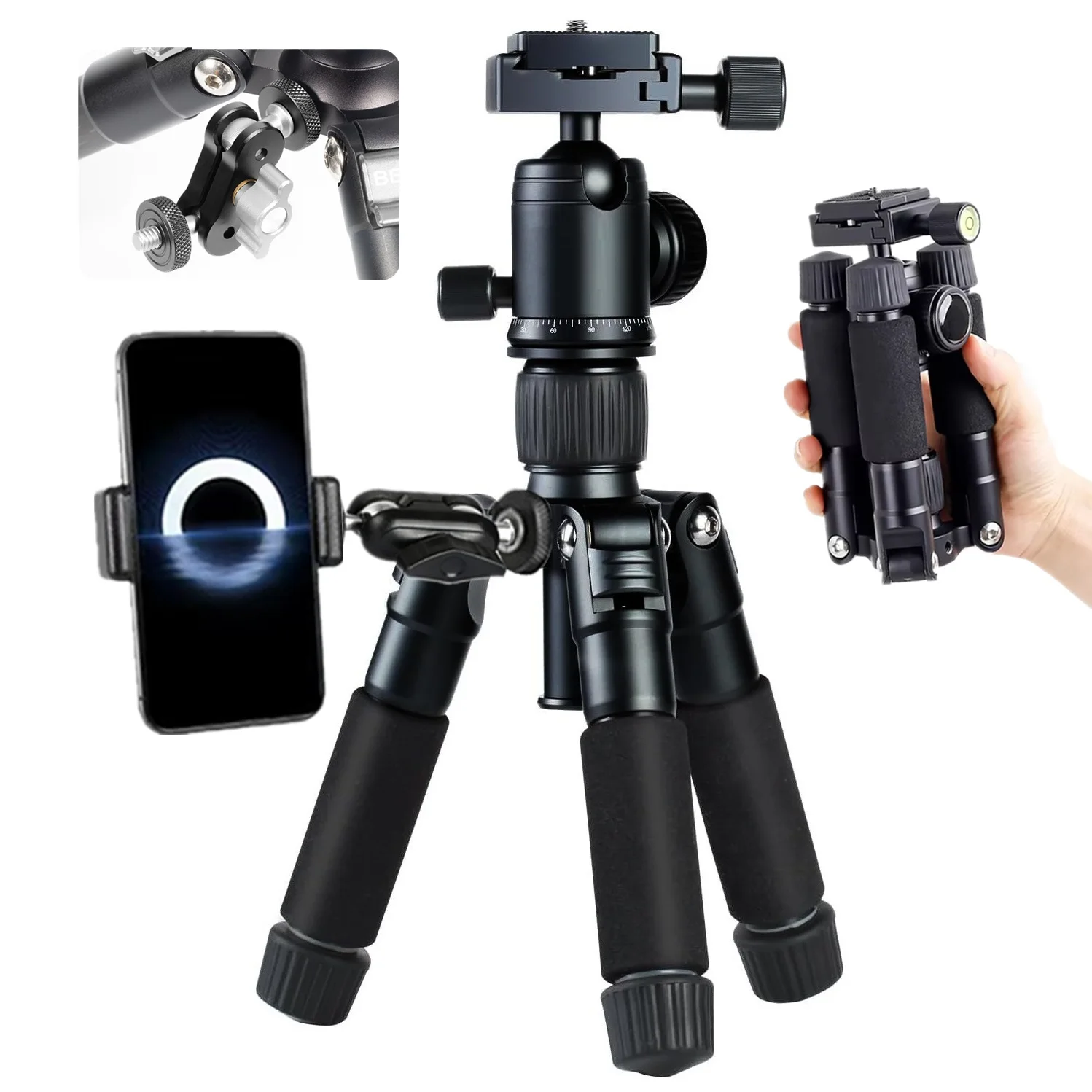 Foldable Aluminum Alloy Mini Tripod Travel Compact Photography Tripod with 360°Rotation Ball Head for Phone Camera GoPro Iphone
Foldable Aluminum Alloy Mini Tripod Travel Compact Photography Tripod with 360°Rotation Ball Head for Phone Camera GoPro Iphone