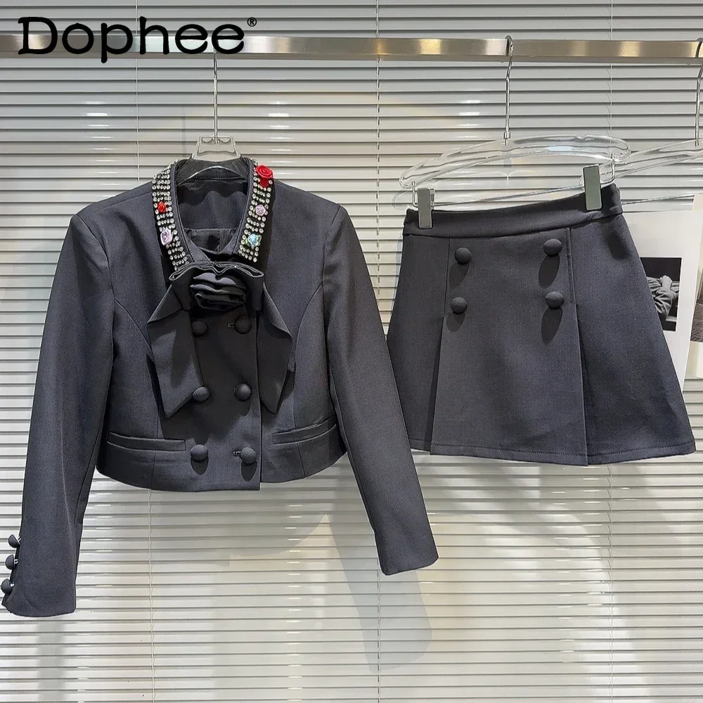 Temperament Skirt Set Female 2024 Autumn New Flower Rhinestone Bead Collar Suit Jacket + Skirt Two Piece Sets Womens Outifits
Temperament Skirt Set Female 2024 Autumn New Flower Rhinestone Bead Collar Suit Jacket + Skirt Two Piece Sets Womens Outifits