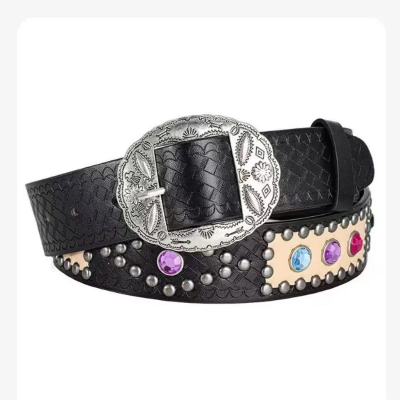 Western Cowboy Leather Belt for Women Men Vintage Rhinestone Rivet Waistband Luxury Carved Buckle Ceinture Femme Y2K Jeans Strap
Western Cowboy Leather Belt for Women Men Vintage Rhinestone Rivet Waistband Luxury Carved Buckle Ceinture Femme Y2K Jeans Strap