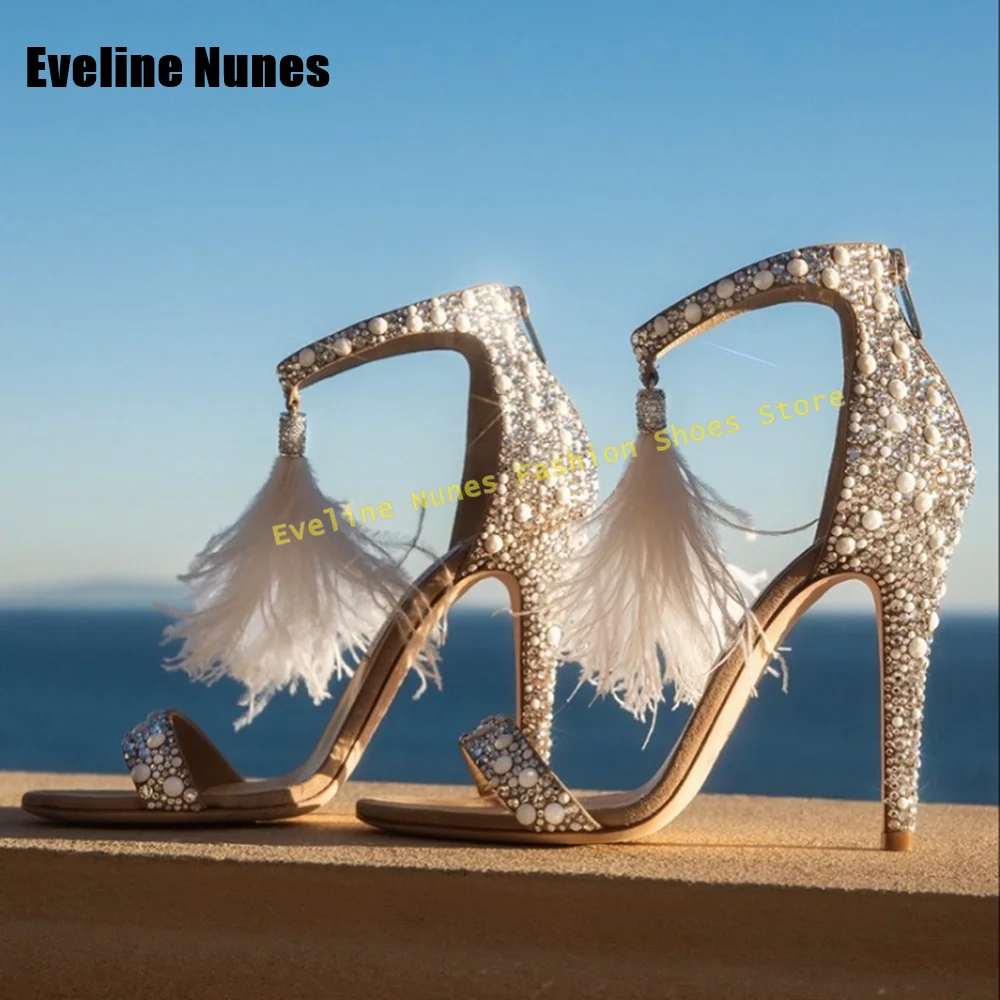 Rhinestone Feather Fringe Elegant Sandals Round Toe Stiletto T-Tied Back Zip Patchwork Women Wedding Luxury Shoes 2025 Summer
Rhinestone Feather Fringe Elegant Sandals Round Toe Stiletto T-Tied Back Zip Patchwork Women Wedding Luxury Shoes 2025 Summer