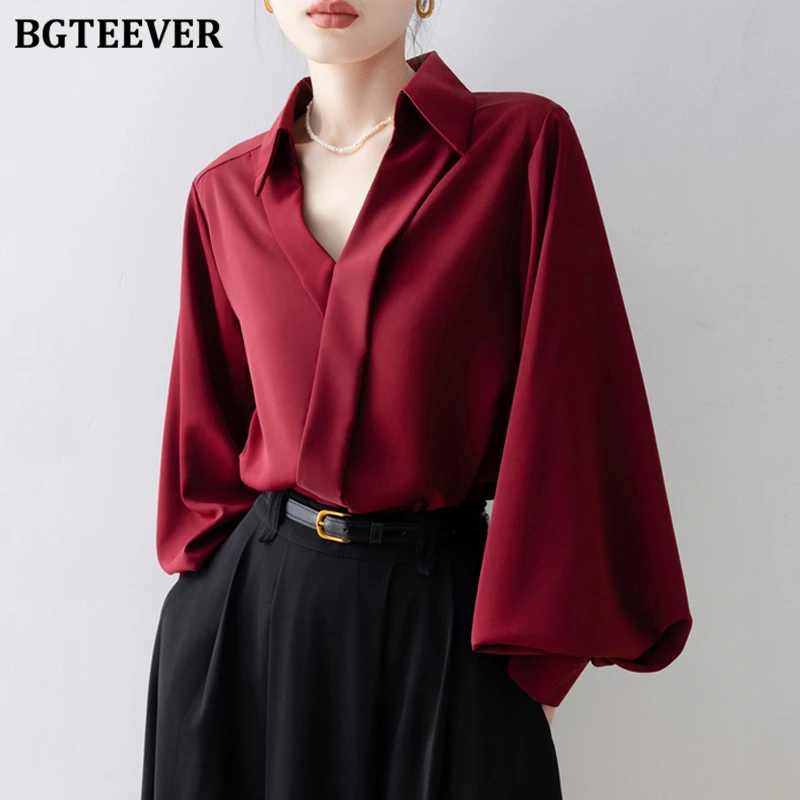 BGTEEVER Elegant Lantern Sleeve Women Lapel Blouses Shirts Spring Summer Fashion Loose Female Chiffon Shirts Tops OL Blusas
BGTEEVER Elegant Lantern Sleeve Women Lapel Blouses Shirts Spring Summer Fashion Loose Female Chiffon Shirts Tops OL Blusas