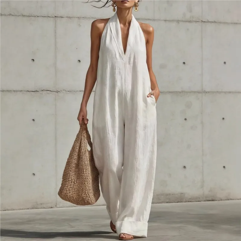 Women's Summer Fashion New V-neck Sleeveless Wide-leg Jumpsuit With Pockets Casual Simple Elegant Temperament Jumpsuit
Women's Summer Fashion New V-neck Sleeveless Wide-leg Jumpsuit With Pockets Casual Simple Elegant Temperament Jumpsuit