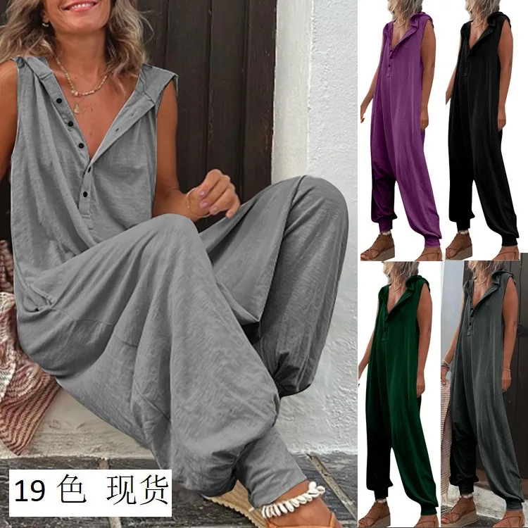 For Woman Jumpsuit Cotton Blend Baggy Romper Button Front Hooded Collar Overalls Wide Leg Pants Cropped Cuff Long Jumpsuit
For Woman Jumpsuit Cotton Blend Baggy Romper Button Front Hooded Collar Overalls Wide Leg Pants Cropped Cuff Long Jumpsuit