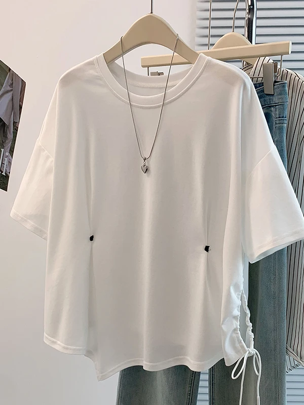 Korean Style Brand New Summer Design Drawstring Casual Short Sleeve T-Shirt Age Reduction Slimming Versatile Ladies Top
Korean Style Brand New Summer Design Drawstring Casual Short Sleeve T-Shirt Age Reduction Slimming Versatile Ladies Top