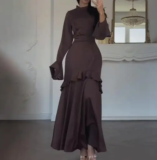 Womens Dresses 2025 Autumn Winner New Solid Color Round Neck Lotus Leaf Edge Splicing Elegant Long Dress for Women
Womens Dresses 2025 Autumn Winner New Solid Color Round Neck Lotus Leaf Edge Splicing Elegant Long Dress for Women