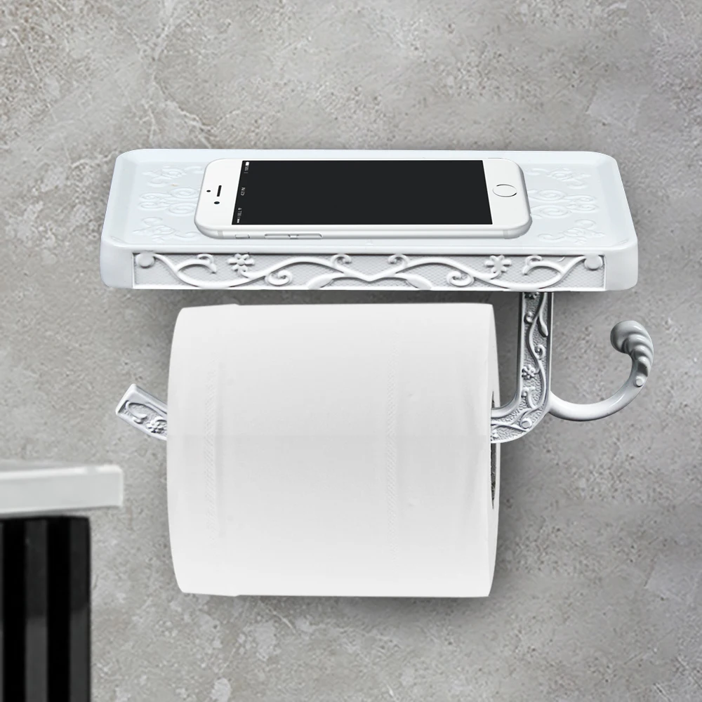 Toilet Paper Holder Stand with Phone Shelf,Anti-Rust Aluminum Tissue Roll Dispenser Storage Wall Mounted
Toilet Paper Holder Stand with Phone Shelf,Anti-Rust Aluminum Tissue Roll Dispenser Storage Wall Mounted