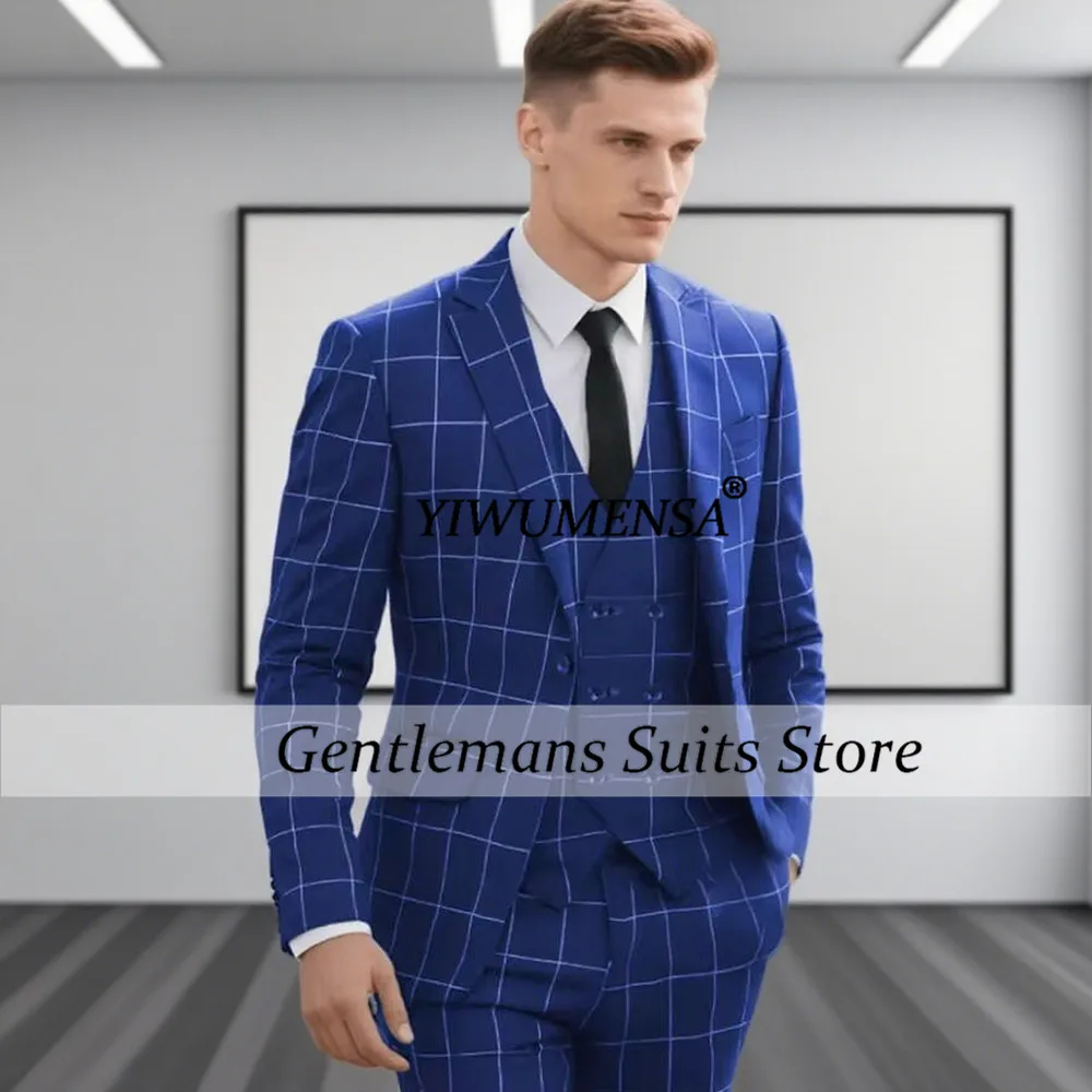 British style Plaid Business Suits For Men Single Breasted Prom Blazers 3 Pieces Groom Wedding Tuxedos Customized Male Clothing
British style Plaid Business Suits For Men Single Breasted Prom Blazers 3 Pieces Groom Wedding Tuxedos Customized Male Clothing