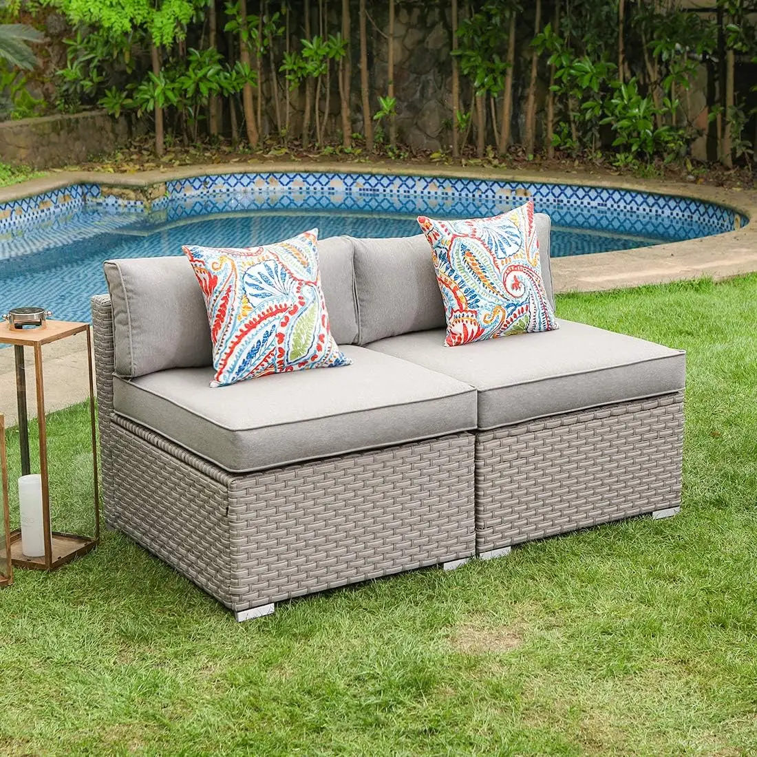 Outdoor Furniture Add-on Armless Chairs for Expanding Wicker Sectional Sofa Set w Warm Thick Cushions, Floral Pillows for Garden
Outdoor Furniture Add-on Armless Chairs for Expanding Wicker Sectional Sofa Set w Warm Thick Cushions, Floral Pillows for Garden