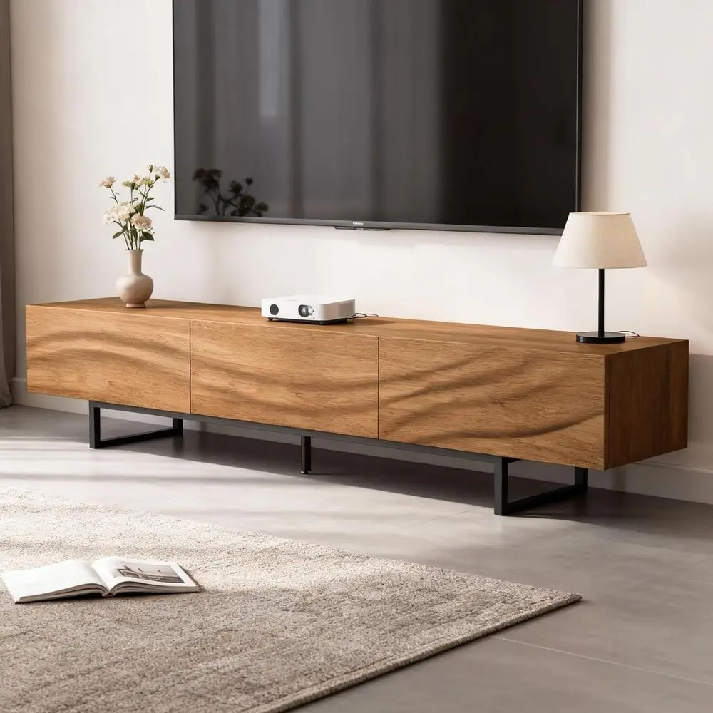 Walnut TV Stand for 80+ Inch TVs with Wavy Wood Texture, Metal Legs, and Ample Storage - Elegant Entertainment Center for Living
Walnut TV Stand for 80+ Inch TVs with Wavy Wood Texture, Metal Legs, and Ample Storage - Elegant Entertainment Center for Living