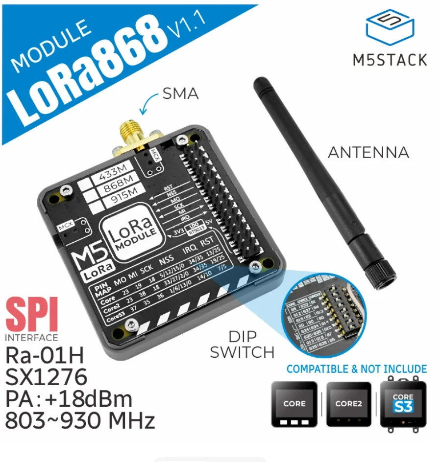 Коммуникационный модуль LoRa868 v1.1, 803-930 МГц, чип SX1276, SMA-антенна, интерфейс SPI, штабелируемый для IoT
Коммуникационный модуль LoRa868 v1.1, 803-930 МГц, чип SX1276, SMA-антенна, интерфейс SPI, штабелируемый для IoT