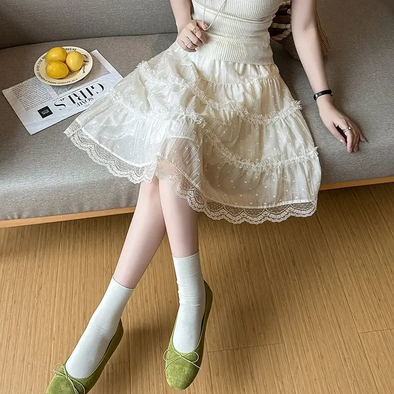Stylish Lace Patchwork Cupcake Skirts Female Clothing High Waist Elastic Summer New French Style Solid Color Vintage Knee Skirts
Stylish Lace Patchwork Cupcake Skirts Female Clothing High Waist Elastic Summer New French Style Solid Color Vintage Knee Skirts