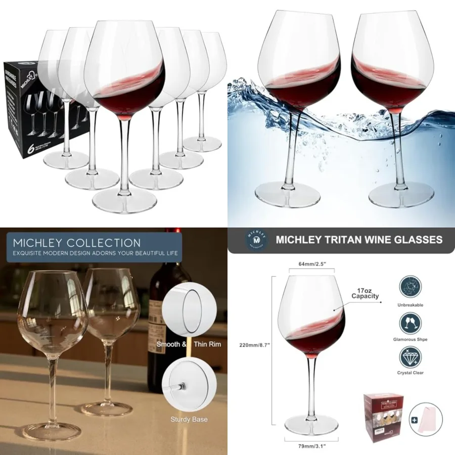 Unbreakable Red Wine Glasses 17 oz, Tritan Plastic Reusable Stemware for Indoor and Outdoor Use, Set of 6
Unbreakable Red Wine Glasses 17 oz, Tritan Plastic Reusable Stemware for Indoor and Outdoor Use, Set of 6