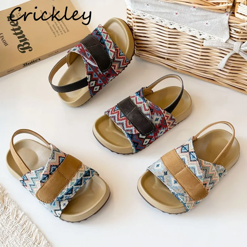 New Patchwork Children Sandals Summer Bohemia PU Leather Beach Shoes For Boys Girls Hook Loop Soft Non Slip Kids Sandals
New Patchwork Children Sandals Summer Bohemia PU Leather Beach Shoes For Boys Girls Hook Loop Soft Non Slip Kids Sandals