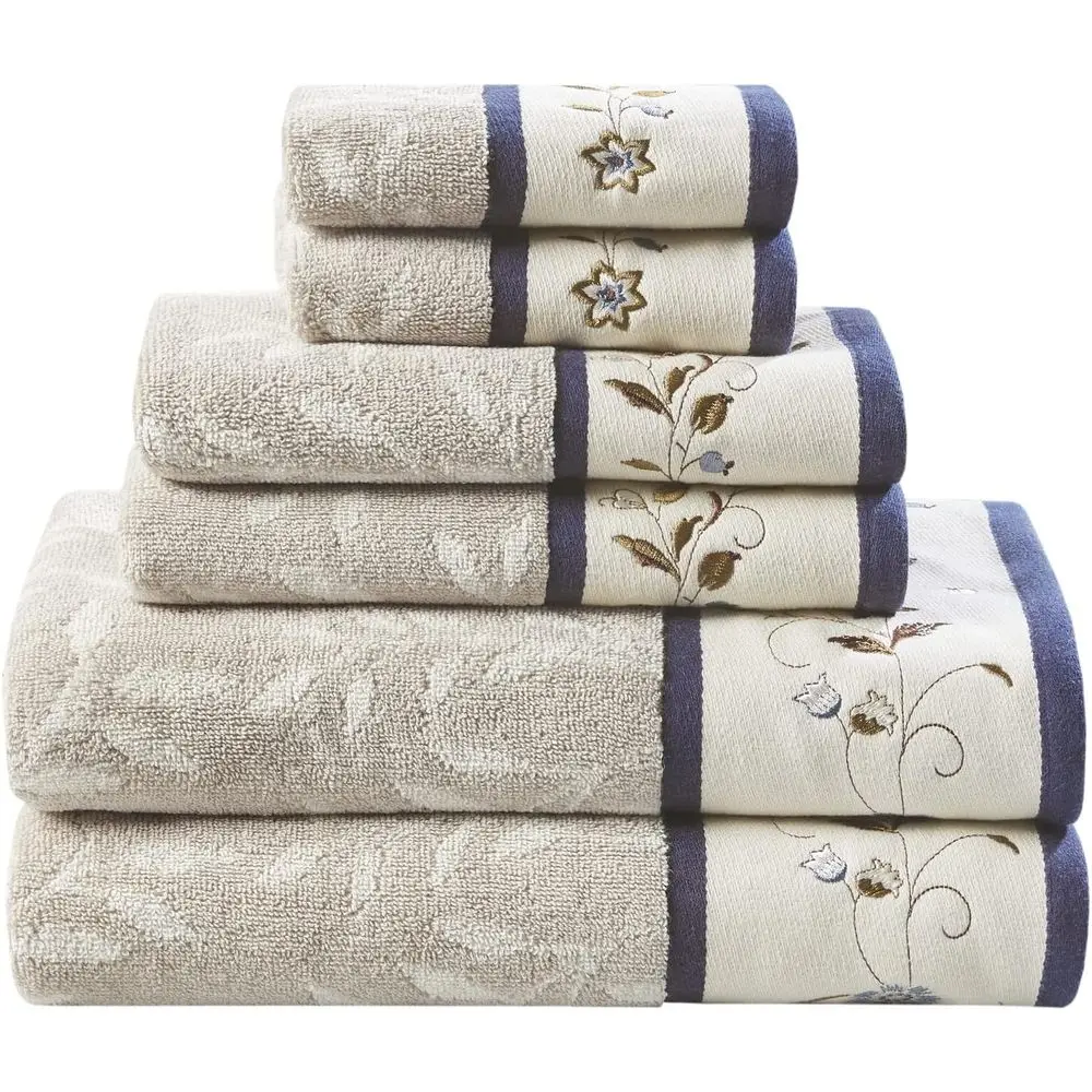 Luxurious 100% Cotton Bath Towel Set - Embroidered Decorative Towels, Highly Absorbent, 600 GSM, Navy, 6 Piece
Luxurious 100% Cotton Bath Towel Set - Embroidered Decorative Towels, Highly Absorbent, 600 GSM, Navy, 6 Piece
