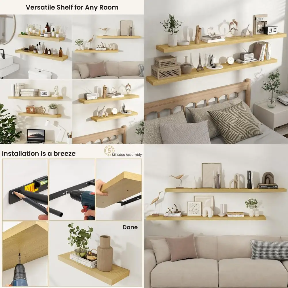 Set of 2 Rustic Oak Wall Shelves, 66 Long, with Invisible Brackets for Living Room, Bedroom, Kitchen
Set of 2 Rustic Oak Wall Shelves, 66 Long, with Invisible Brackets for Living Room, Bedroom, Kitchen