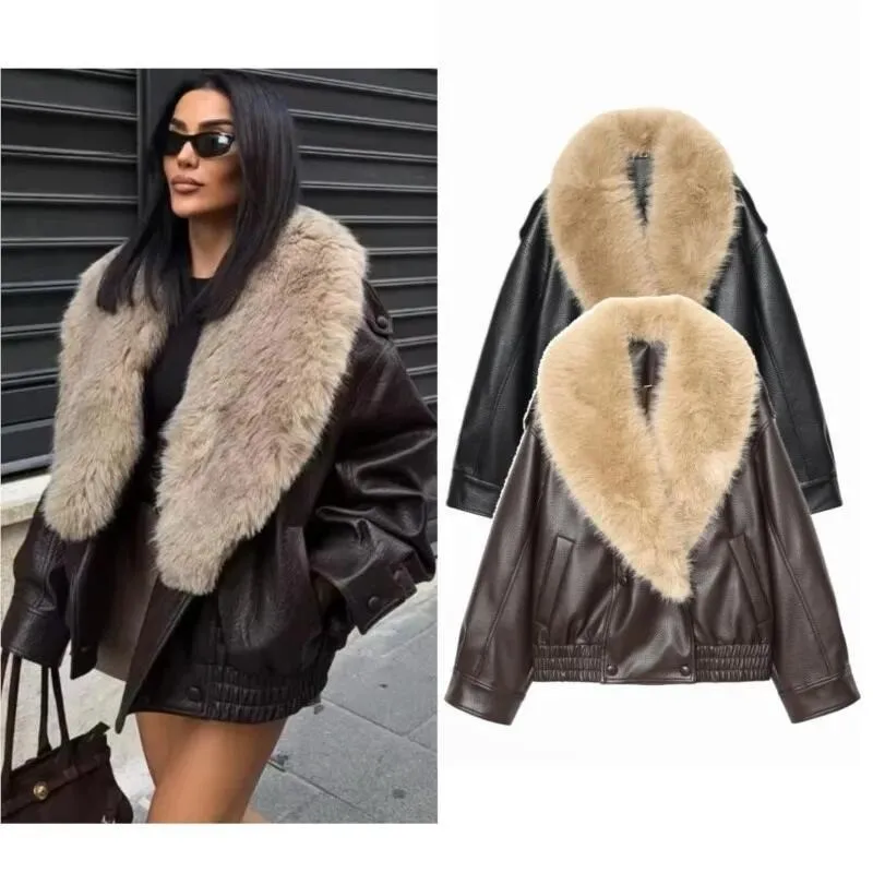 Женская куртка, пальто, зимняя мода, искусственная кожа, большой меховой воротник, свободное повседневное пальто, уличная женская двубортная верхняя одежда
Женская куртка, пальто, зимняя мода, искусственная кожа, большой меховой воротник, свободное повседневное пальто, уличная женская двубортная верхняя одежда