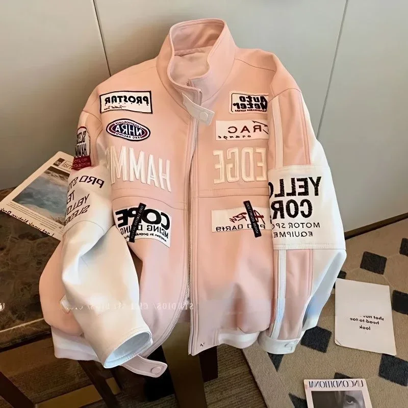 Hikigawa Letter Patchwork Women Pu Jacket Casual Chic Fashion Zipper Tops Mujer Long Sleeve Stand Collar Roupas Femininas
Hikigawa Letter Patchwork Women Pu Jacket Casual Chic Fashion Zipper Tops Mujer Long Sleeve Stand Collar Roupas Femininas