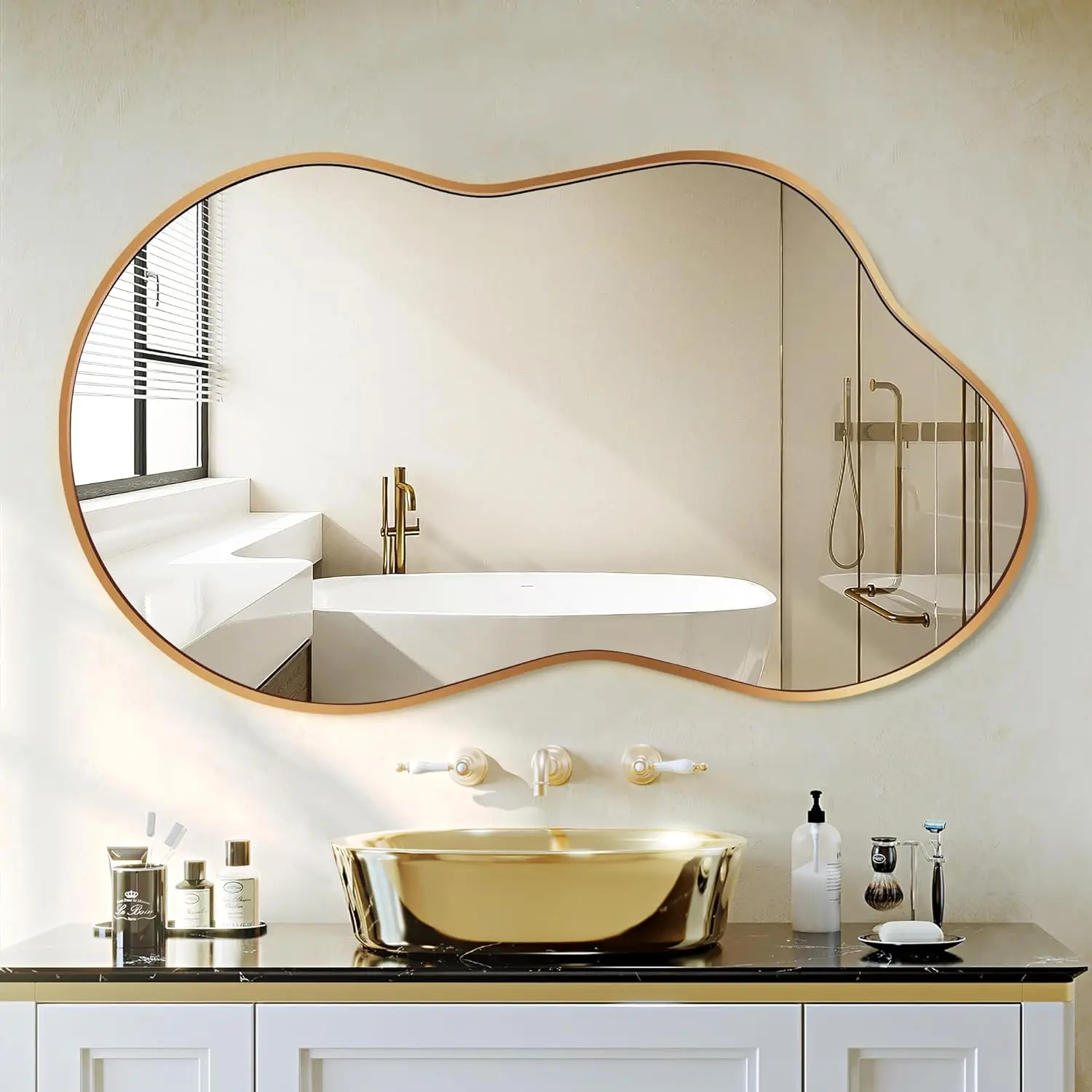 20x36 Gold Asymmetrical Wall Mirror Tempered Glass Aluminum Frame for Bathroom, Bedroom, Living Room, Entryway
20x36 Gold Asymmetrical Wall Mirror Tempered Glass Aluminum Frame for Bathroom, Bedroom, Living Room, Entryway