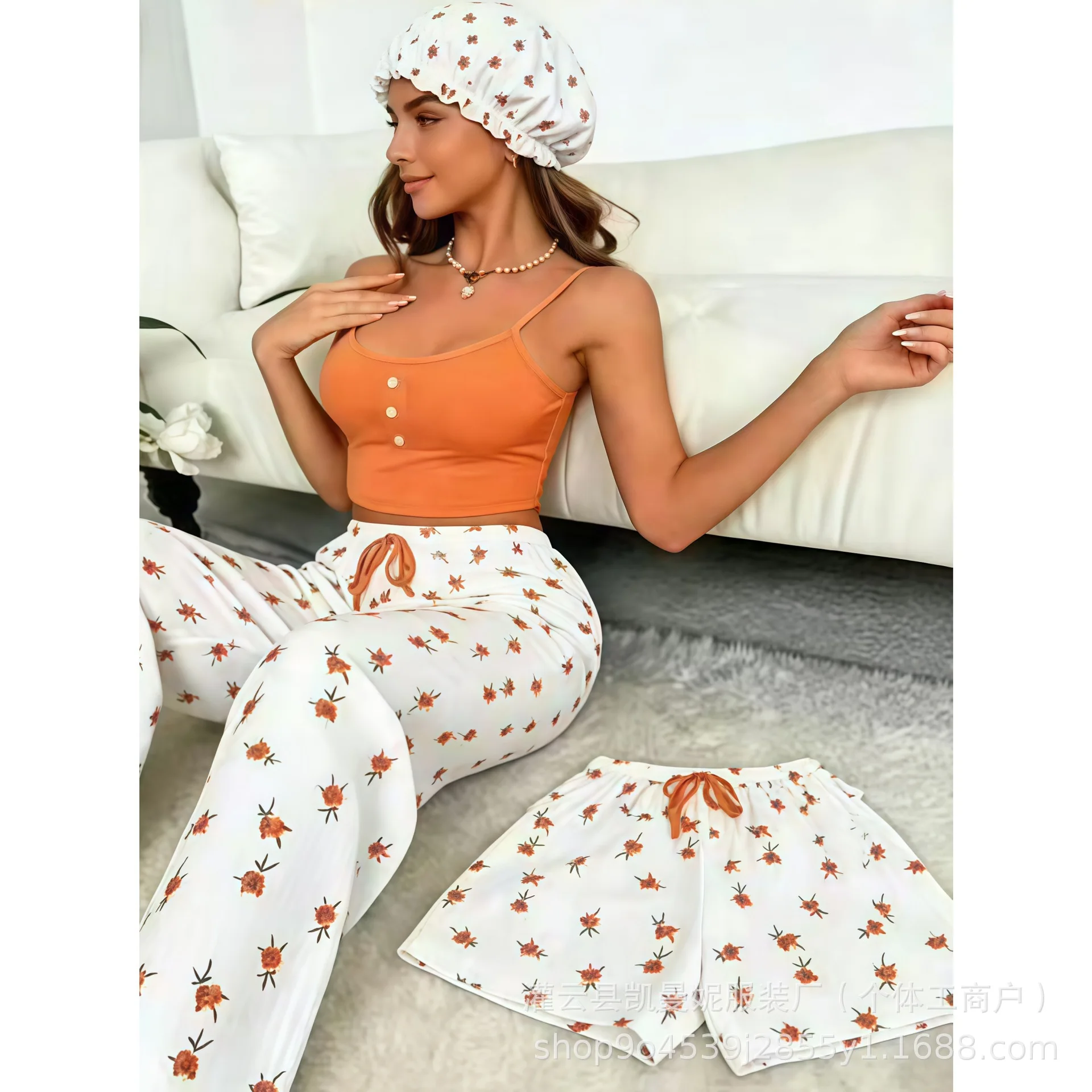 New women's loungewear printed suspender trousers pajamas shower cap set pajamas two-piece set
New women's loungewear printed suspender trousers pajamas shower cap set pajamas two-piece set